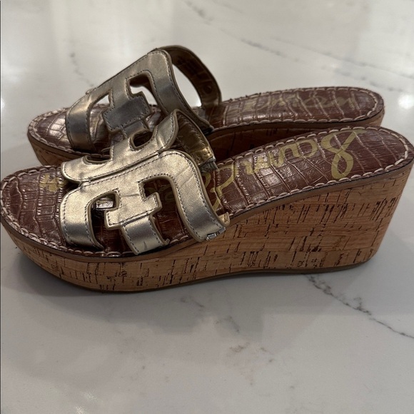 Sam Edelman Bay slide sandals in metallic gold leather - Picture 2 of 7